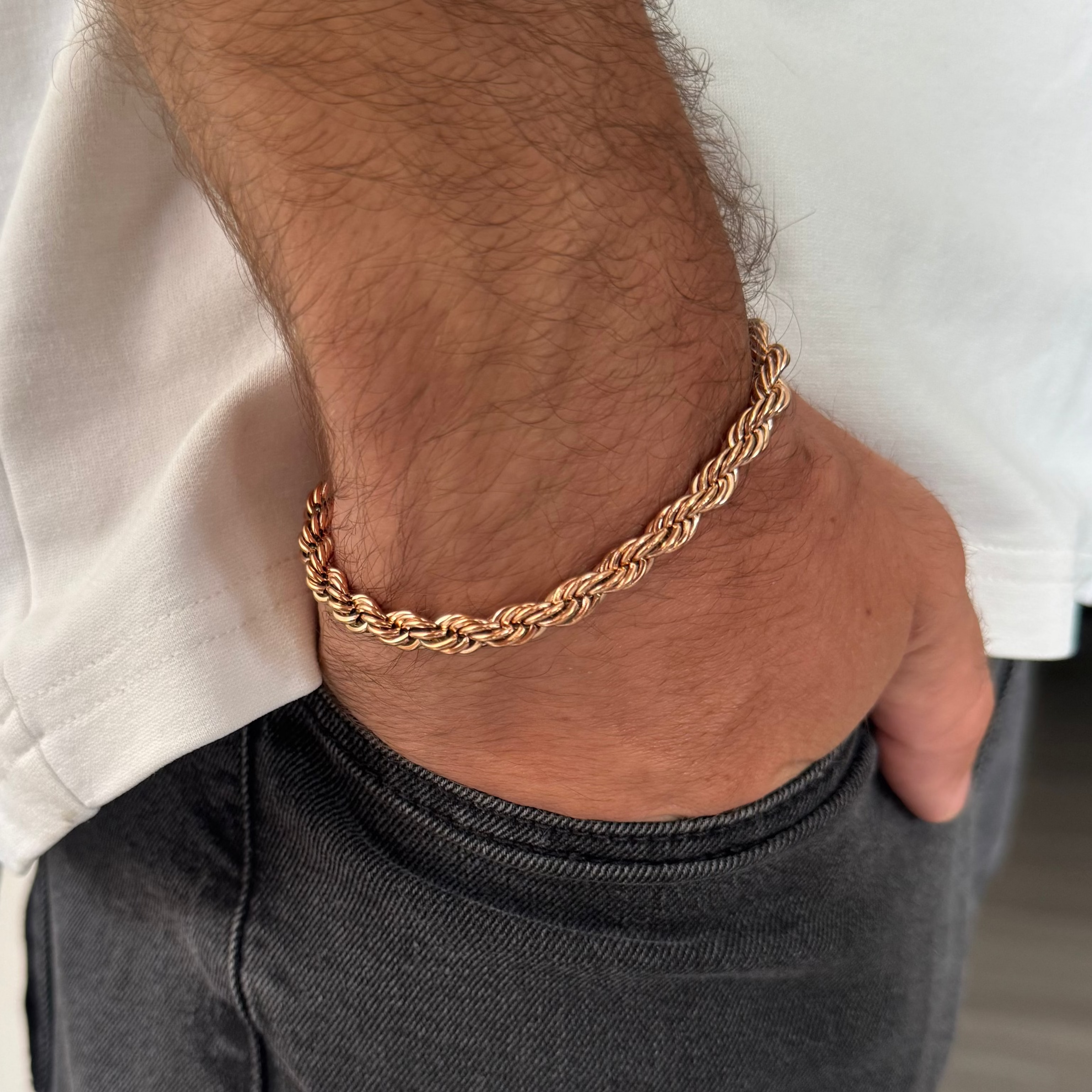 PULSERA TEJIDO LAZO ORO ROSA LAMINADO 18K
