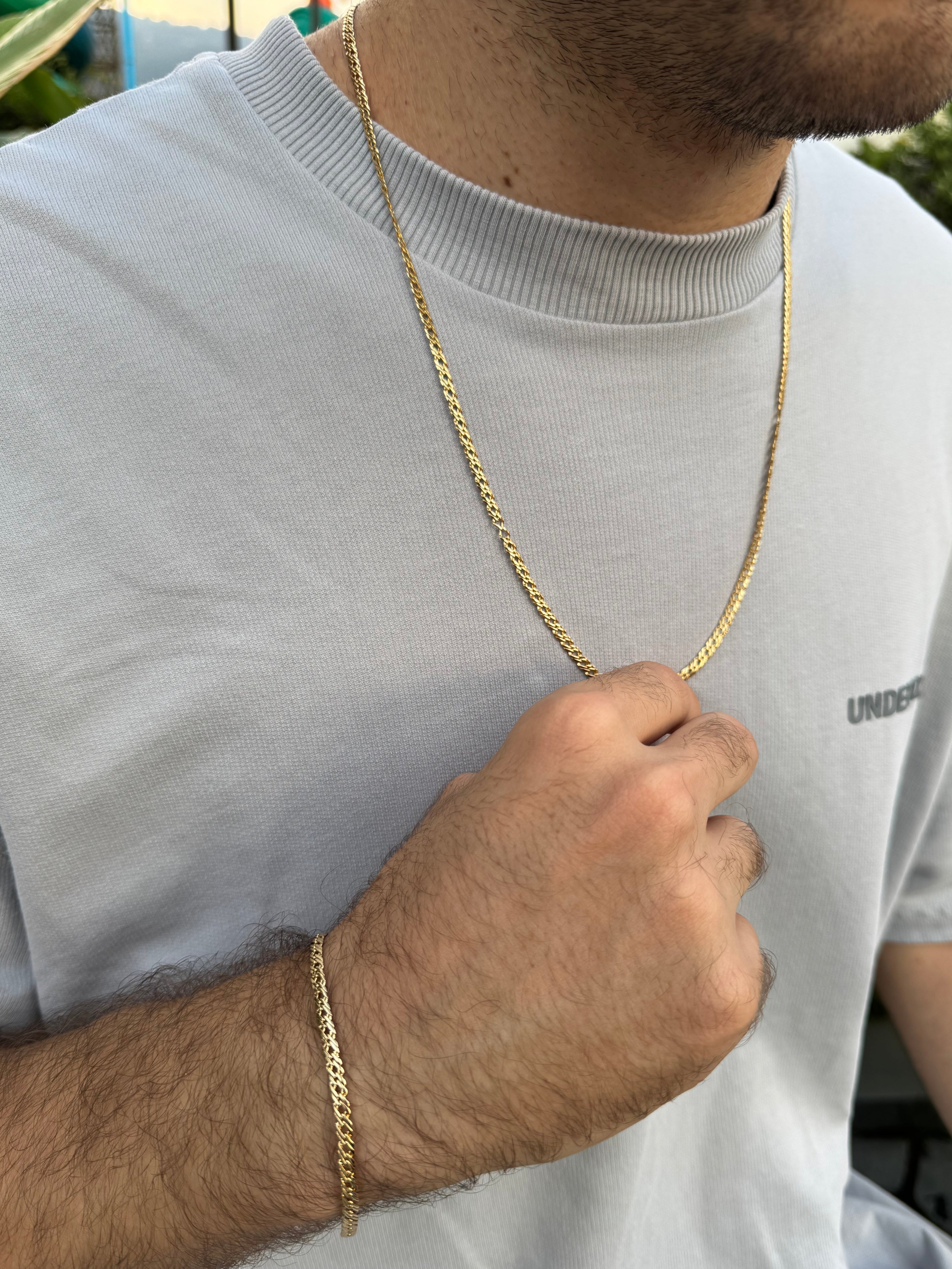 COMBO CADENA + PULSO ENTRELAZADO ORO LAMINADO 18K