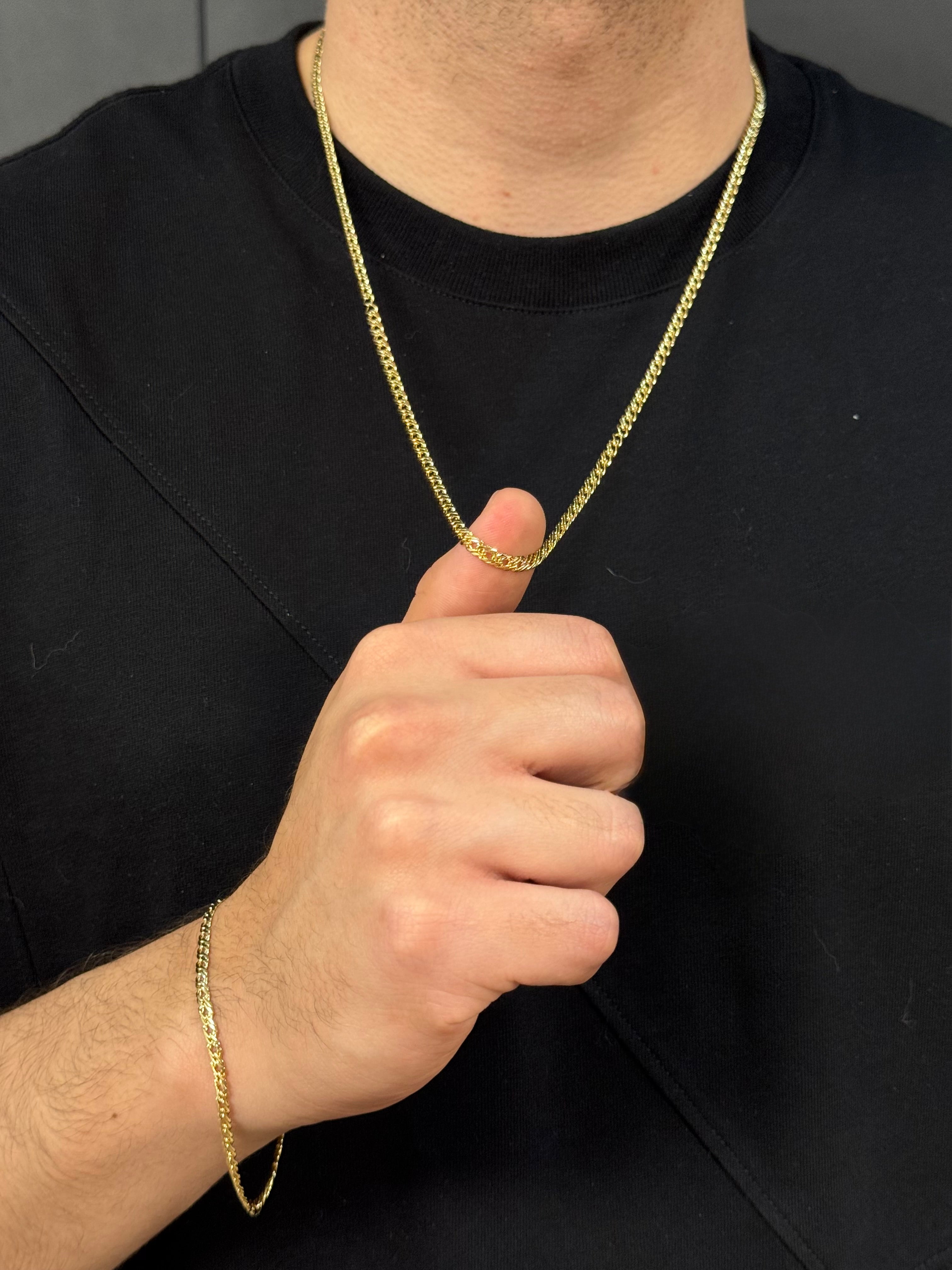 COMBO CADENA + PULSO ENTRELAZADO ORO LAMINADO 18K